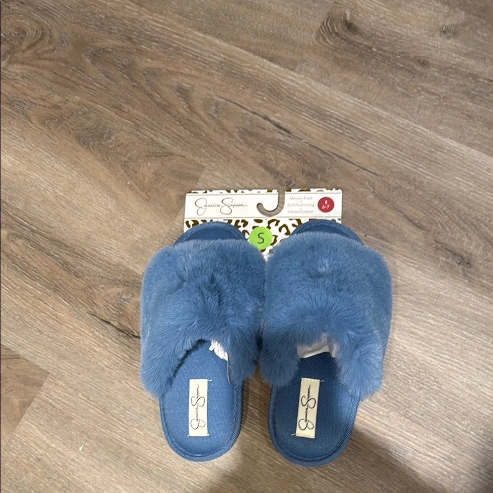 Jessica Simpson Blue Fuzzy Slippers - Picture 2 of 2